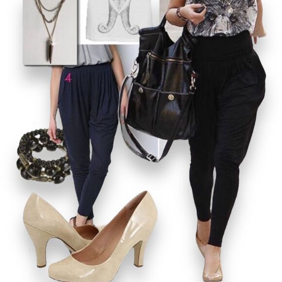 Black Drawstring Waistband Pockets Tapered Leg Harem Pants - NEW - Picture 4 of 4